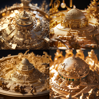 生成高清8k图片 黄金圣殿穹顶，8000块熔铸金砖紧密排列，在拱顶拼接出宏伟的《创世纪》浮雕，每一块金砖仿佛都在诉说着古老的故事。其上镶嵌的翡翠雕刻的伊甸园生物栩栩如生，仿佛下一秒就会从金壁上跃出。当穹顶中央那1284克拉的红钻石制成的吊灯洒下光芒，光线如同灵动的精灵，在翡翠孔雀尾羽上跳跃，随即在金墙上折射出流动的祖母绿光斑，如梦幻般美妙。十二根墨玉支撑柱，宛如远古巨龙苏醒，以盘龙之态守护着这片奢华。龙鳞由24k金箔与碎钻交替覆盖，在光线的抚摸下，闪耀着华丽且神秘的光芒，两颗55mm南洋金珠打造的龙眼，散发着尊贵威严的气息，凝视着下方的一切。 玛瑙王座床，以阿富汗青金石整体雕琢而成，呈现出波斯帝王榻的优雅造型，表面覆盖着仅0.3毫米厚却精致无比的纯金蚀刻蔓藤纹，细腻的纹路仿佛在静静流淌着岁月的奢华。床头的七层珍珠帘幕，颗颗南海白珠直径超20mm，用铂金细链串联成北斗七星阵列，随着微风轻轻摇曳，发出清脆悦耳的声响。床垫内部那十万枚微型发条齿轮，犹如沉睡的机械精灵，通过威尼斯水晶旋钮可开启108种支撑模式。当齿轮开始运转，带动床沿的翡翠铃铛，清脆的铃声交织成《g弦上的咏叹调》，为这奢华之境增添了一抹悠扬的旋律。 翡翠镜湖地面，由切割成六边形的和田玉巧妙拼接，宛如一块巨大的绿色拼图。玉板下方3厘米处，液态水银湖泊如同一面流动的镜子，在精密齿轮泵组的驱动下，模拟出潮汐的起起落落，波光粼粼。当有人赤足踏上特定区域，重达三吨的纯银莲花台缓缓从水银中升起，花瓣上镶嵌的莫卧儿王朝切割法的红宝石，宛如火焰在绽放，花蕊处9999根金丝扭成的波斯经文，为这奢华之景增添了几分神秘的宗教色彩。 钻石风暴帷幕，34000颗采用17世纪印度宫廷玫瑰式切割的异形钻石编织成垂帘，犹如一道璀璨的银河从天花板倾泻而下。隐藏在天花板里的发条装置每小时准时启动，钻石帘如瀑布般颤动，每一颗钻石的棱角都折射出绚丽的光线，在翡翠地面上投射出如梦似幻的彩虹漩涡。帘幕底座的两只纯金独角兽...