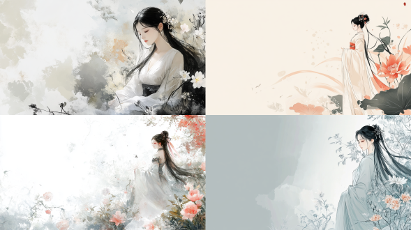 黛玉葬花，中国画风格，线条勾勒，娟本淡彩，高画质，优雅姿态，柔和表情，背景留白，细节丰富，静谧氛围，传统服饰，细致描绘，古典美。