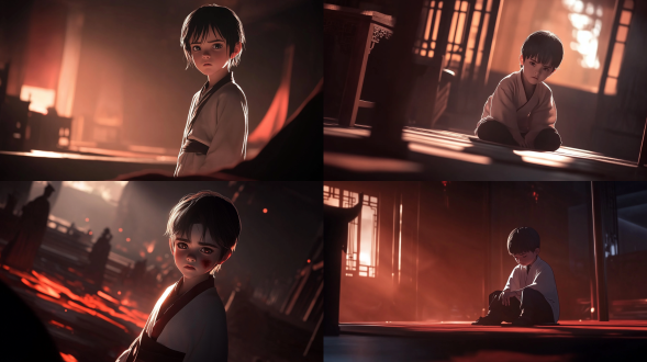 小孩一脸懵懂，室内居中构图，特写镜头，柔和光，暖色调，笨笨模样，表情困惑，略带可惜情绪。