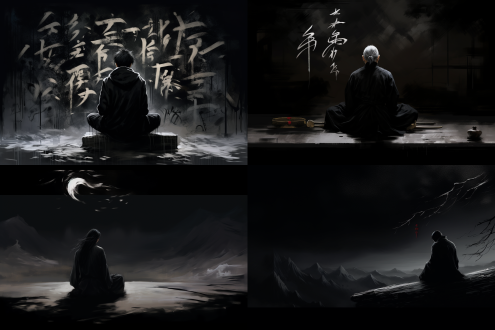 纯黑色背景，毛笔字体的字，写孤独