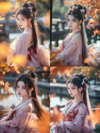 20岁可爱国风少女穿汉服裙戴发钗，于花园中，远景有树叶，三分法构图，暖光，长焦，清新色调，柔美，8k画质。