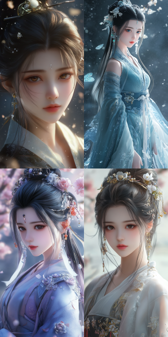 国漫女主角，国漫美女，3d动漫，亚洲美女，仙气飘飘，清纯美女，玄幻背景，面对观众，人物形象塑造，最高画质