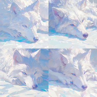 白狼，头像，伪厚涂，冷色调，正比，帅气，纯色背景 维多利亚 莫奈 头部特写 蓝黄 太阳光 参考表