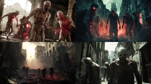 污秽之神信徒在混沌领域伏地，肿胀身躯恶臭，圣光被吞噬，破败城市背景，超写实，暗黑哥特风，粒子光效，ue5质感，hdr。