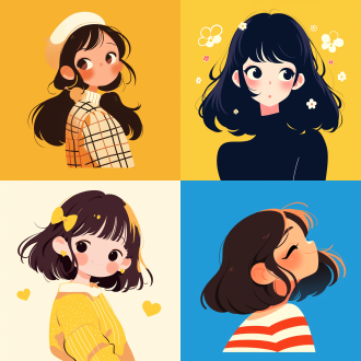 一个可爱的女孩，logo图案，扁平设计