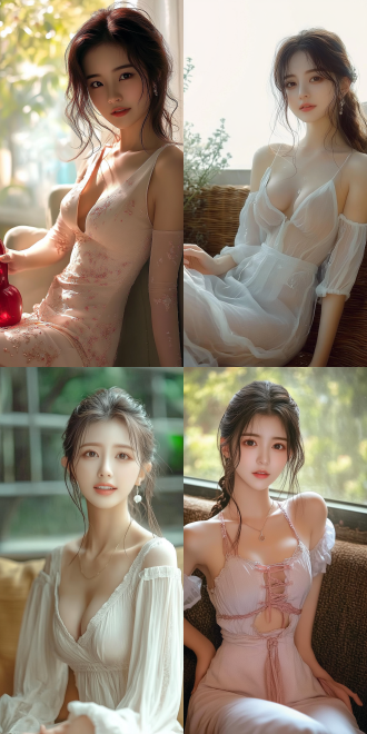 美丽的东方女孩，侧面蹲坐在沙发上，长裙，长腿，手势，健康的手指，细节清晰，武侠服装cg风格，服装，微笑的表情里洋溢着自信，卷曲的短发，水滴，精致的面部和皮肤，具有出色的物理效果和丰富的细节，冷色调，富有诗意，8k画质，大师级摄影作品，