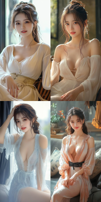 美丽的东方女孩，侧面蹲坐在沙发上，长裙，长腿，手势，健康的手指，细节清晰，武侠服装cg风格，服装，微笑的表情里洋溢着自信，卷曲的短发，水滴，精致的面部和皮肤，具有出色的物理效果和丰富的细节，冷色调，富有诗意，8k画质，大师级摄影作品，