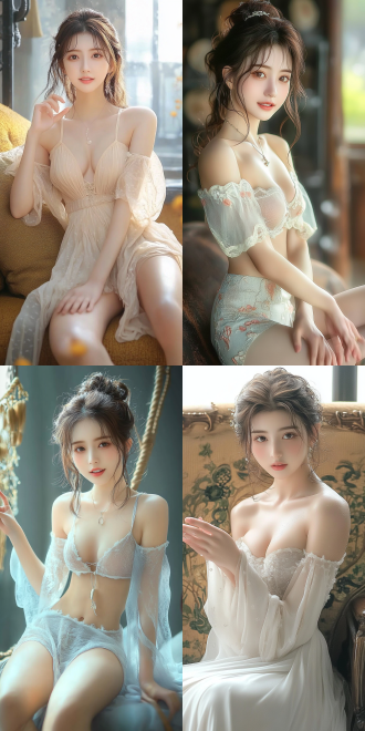 美丽的东方女孩，侧面蹲坐在沙发上，长裙，长腿，手势，健康的手指，细节清晰，武侠服装cg风格，服装，微笑的表情里洋溢着自信，卷曲的短发，水滴，精致的面部和皮肤，具有出色的物理效果和丰富的细节，冷色调，富有诗意，8k画质，大师级摄影作品，