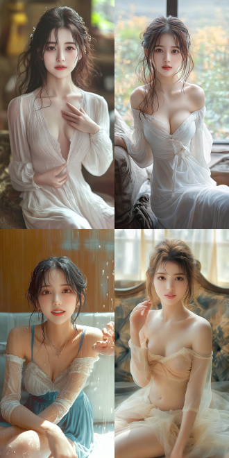 美丽的东方女孩，侧面蹲坐在沙发上，长裙，长腿，手势，健康的手指，细节清晰，武侠服装cg风格，服装，微笑的表情里洋溢着自信，卷曲的短发，水滴，精致的面部和皮肤，具有出色的物理效果和丰富的细节，冷色调，富有诗意，8k画质，大师级摄影作品，