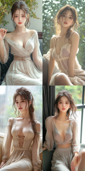 美丽的东方女孩，侧面蹲坐在沙发上，长裙，长腿，手势，健康的手指，细节清晰，武侠服装cg风格，服装，微笑的表情里洋溢着自信，卷曲的短发，水滴，精致的面部和皮肤，具有出色的物理效果和丰富的细节，冷色调，富有诗意，8k画质，大师级摄影作品，