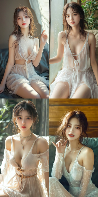 美丽的东方女孩，侧面蹲坐在沙发上，长裙，长腿，手势，健康的手指，细节清晰，武侠服装cg风格，服装，微笑的表情里洋溢着自信，卷曲的短发，水滴，精致的面部和皮肤，具有出色的物理效果和丰富的细节，冷色调，富有诗意，8k画质，大师级摄影作品，