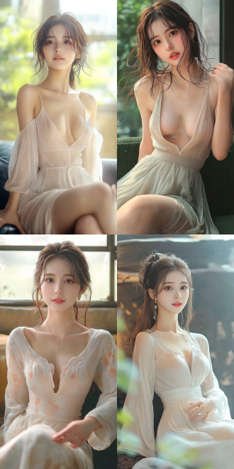 美丽的东方女孩，侧面蹲坐在沙发上，长裙，长腿，手势，健康的手指，细节清晰，武侠服装cg风格，服装，微笑的表情里洋溢着自信，卷曲的短发，水滴，精致的面部和皮肤，具有出色的物理效果和丰富的细节，冷色调，富有诗意，8k画质，大师级摄影作品，