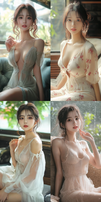 美丽的东方女孩，侧面蹲坐在沙发上，长裙，长腿，手势，健康的手指，细节清晰，武侠服装cg风格，服装，微笑的表情里洋溢着自信，卷曲的短发，水滴，精致的面部和皮肤，具有出色的物理效果和丰富的细节，冷色调，富有诗意，8k画质，大师级摄影作品，