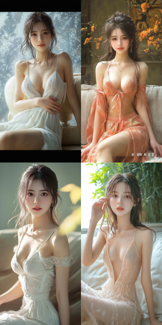 美丽的东方女孩，侧面蹲坐在沙发上，长裙，长腿，手势，健康的手指，细节清晰，武侠服装cg风格，服装，微笑的表情里洋溢着自信，卷曲的短发，水滴，精致的面部和皮肤，具有出色的物理效果和丰富的细节，冷色调，富有诗意，8k画质，大师级摄影作品，