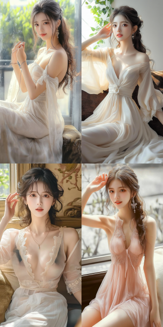 美丽的东方女孩，侧面蹲坐在沙发上，长裙，长腿，手势，健康的手指，细节清晰，武侠服装cg风格，服装，微笑的表情里洋溢着自信，卷曲的短发，水滴，舒缓她的面部和皮肤，具有出色的物理效果和丰富的细节，冷色调，富有诗意，8k画质，大师级摄影作品，