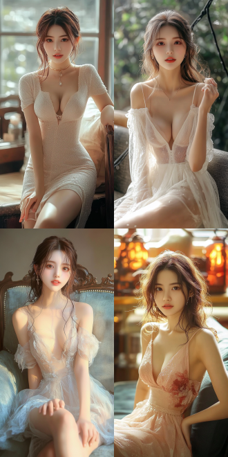 美丽的东方女孩，侧面蹲坐在沙发上，长裙，长腿，手势，健康的手指，细节清晰，武侠服装cg风格，服装，微笑的表情里洋溢着自信，卷曲的短发，水滴，精致的面部和皮肤，具有出色的物理效果和丰富的细节，冷色调，富有诗意，8k画质，大师级摄影作品，