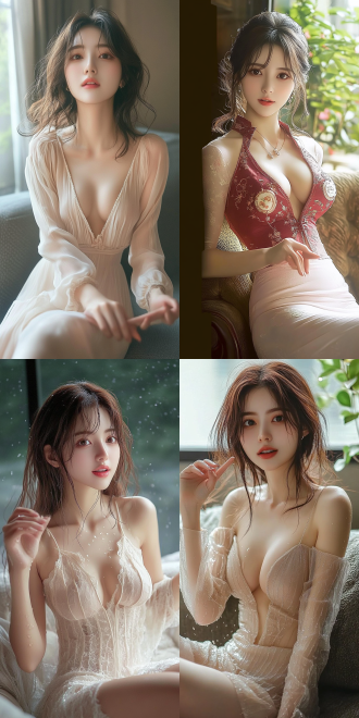 美丽的东方女孩，侧面蹲坐在沙发上，长裙，长腿，手势，健康的手指，细节清晰，武侠服装cg风格，服装，微笑的表情里洋溢着自信，卷曲的短发，水滴，精致的面部和皮肤，具有出色的物理效果和丰富的细节，冷色调，富有诗意，8k画质，大师级摄影作品，