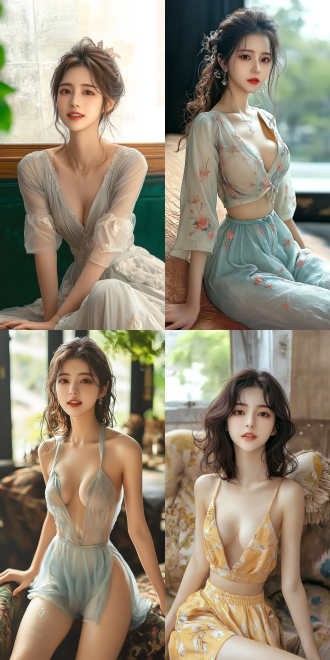 美丽的东方女孩，侧面蹲坐在沙发上，长裙，长腿，手势，健康的手指，细节清晰，武侠服装cg风格，服装，微笑的表情里洋溢着自信，卷曲的短发，水滴，舒缓她的面部和皮肤，具有出色的物理效果和丰富的细节，冷色调，富有诗意，8k画质，大师级摄影作品，