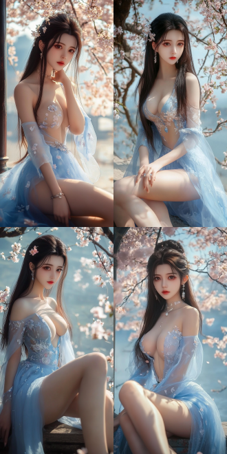 站立人物大长腿配高跟鞋，古风场景，三分与中心构图，冷色调，长焦镜头，表情优雅，侧光，古风服饰，端庄。