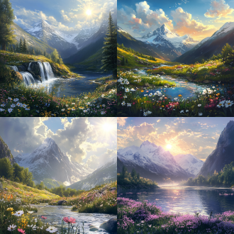 有山有水有河流，艳阳高照，繁花似锦，治愈系