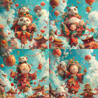 卡通风格，人物积极向上，暴富，平安喜乐，元气满满，色彩艳丽