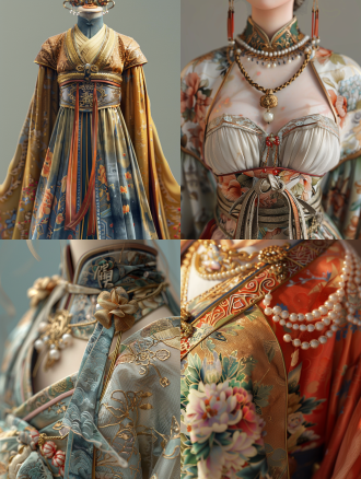 hyper-realistic hanfu design, tang dynasty style, 8k museum restoration, dunhuang fresco color palette, (silk damask fabric:1.3), flying fairy ribbons, high-waisted pomegranate skirt, gold-wrapped collar, (intricate peony embroidery:1.5), pearl accessories, xumi throne pattern, (transparent silk shawl:1.2), octane render, archeological texture detail, soft museum lighting, ultra hd 32k
