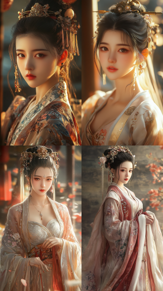 三维古风全身中国古典美女写义，craig mullins风，电影写真，流体线条，自然柔和光，暖色调，8k画质。