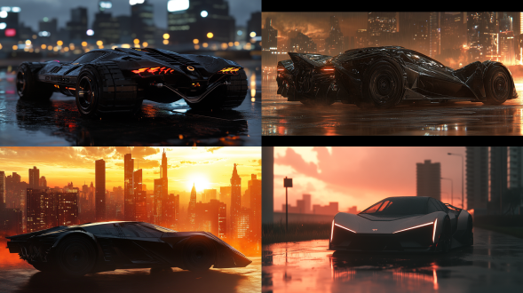 酷炫的蝙蝠车设计，在vimeo上展示，8k分辨率，灵感来自constantine andreou，在城市中充电，ui，超级计算机文本到图像，晚霞，锋利光滑的赛博龙头，充满玻璃。cgsociety，aquasixio，由eugene tertychnyi创作，h 1024，特斯拉3汽车