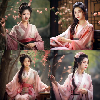汉服美女，端庄贤惠的外表，粉色汉服，古典风格，大唐女子