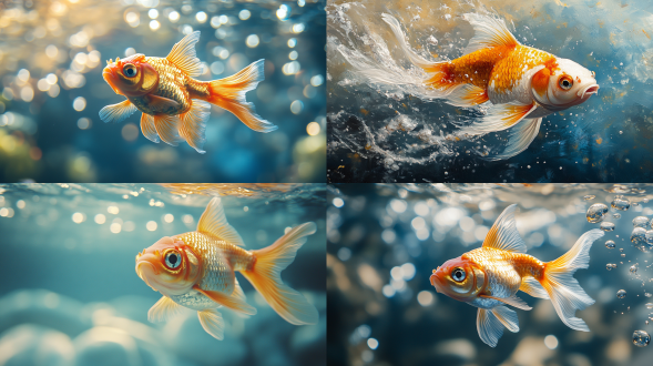 goldfish suspended in water