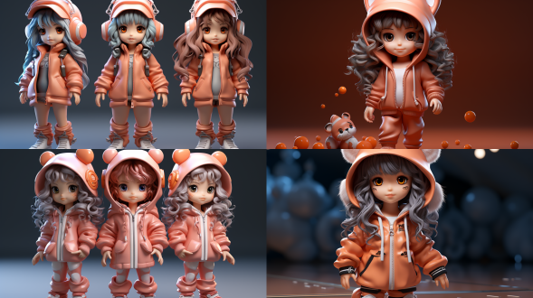 blind box style, girl character, full body, chibi,delicate features,sports hoodie, baggy pants, headphones,clean background, natural lighting, 8k, best quality, ultra detail, 3d, c4d, blender, oc renderer, ultra hd, 3d rendering