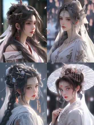 a beautiful girl from the tang dynasty, wearing white hanfu, photo realistic, realistic, cyberpunk, game light effects, holography, exquisite facial features, exquisite makeup, blush, lipstick, front view, super detail, super futuristic,