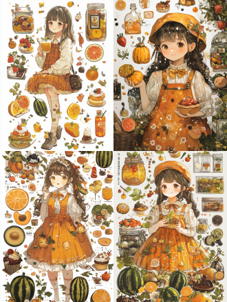 pocket stickers,watermelons, cute girls, desserts, high details ,knolling layout, highly detailed , depth, mang parts —ar 3:4
