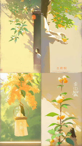 桂花枝条，透明背景，简洁构图，无背景，无人物，特写镜头，自然光，柔和色调，细腻纹理，静态，清新。