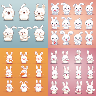 竹鼠吉祥物，多姿势表情，开心伤心生气，纯线插图，纯色填充，圆胖可爱，简洁线条，明亮色彩，商业广告，卡通插画，品牌形象，动态捕捉，平面设计，柔和光线，温馨氛围，亲和力，活泼生动。