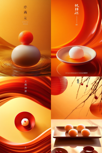 元宵节海报，对称布局，传统中式环境，暖黄色调，特写镜头，顶光，汤圆灯笼元素，波纹 团圆温馨氛围