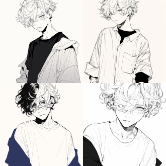 17岁男高中生，线条艺术，极简线条