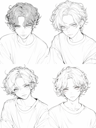 韩漫17岁男高中生，正脸，黑白，线条艺术，极简主义线条，白色背景