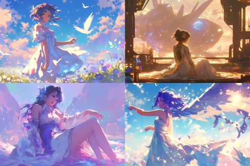 女性，超时空要塞，李明美，hourglass figure，beautiful，安静，在魔幻世界，静态，广角镜头，清新色彩，暖色调，2k，极致细节，美树本晴彦风格