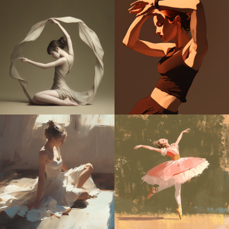 an elegant dancer, with a graceful figure, dances gracefully under the soft light. her movements are light and fluid, inadvertently showing a slight rhythm of the hips, like a flower swaying gently in the breeze. the background is a simple dance studio with warm and peaceful tones. the picture style is elegant and implicit, full of artistic sense.