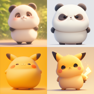 a pikachu panda, with a fluffy and chubby body, dull eyes and exaggerated movements. presented as a 3d character, it stands on a white background in a slender shape. the picture is in cartoon style, adopting minimalist design. soft light shines down. the colors are highly saturated. the lines are round. the panda shows a cute expression, maintains a static posture. the composition is simple, creating a warm atmosphere.
