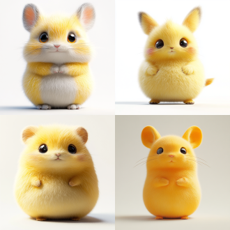 a little pika, with fluffy and chubby appearance, blank and cute eyes, exaggerated movements. 3d character design, on a white background, slender shape. cartoon style, minimalist style. soft light, high-saturation colors. smooth and rounded lines. cute expressions. static poses. simple composition. warm atmosphere