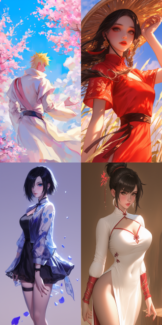 ross tran style，shitao style，a beautiful woman with pretty dress，火影忍者
