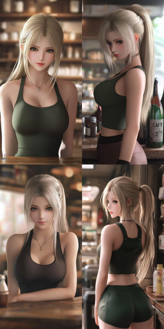3d anime realistic, ashen blonde hair, high detailed store, by tawaraya sōtatsu, by nagasawa rosetsu, very beautiful digital art，(((anime)))，cafe