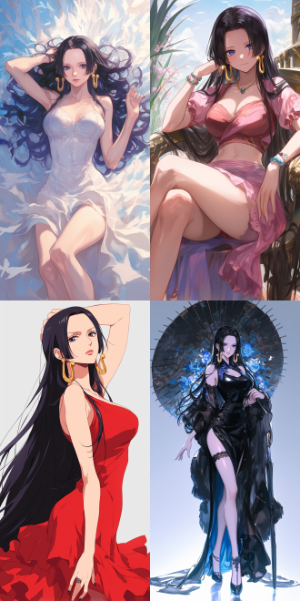 very beautiful digital art，(full-body)，an anime character with long black hair, by tawaraya sōtatsu, by nagasawa rosetsu，(((anime)))，the image is like boa hancock in one piece, with a graceful posture and noble, cold and charming temperament. the face is rich in details, the makeup is exquisite, and the texture is clear，