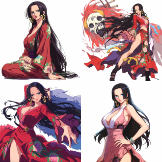 (full-body)，an anime character with long black hair, by tawaraya sōtatsu, by nagasawa rosetsu，(((anime)))，the image is like boa hancock in one piece, with a graceful posture and noble, cold and charming temperament. the face is rich in details, the makeup is exquisite, and the texture is clear，