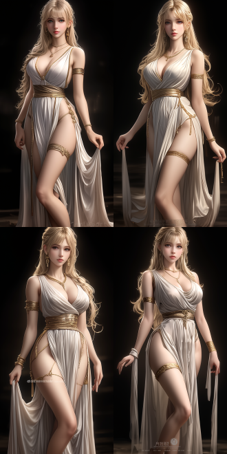 超写实照片,anime cgi style，full body，(((anime))), an extremely charming anime woman character with long blond hair, in a white sacred robe, the image evokes the (sword maiden) in goblin slayer, with details crafted to the extreme. the style is reminiscent of the works of tawaraya sōtatsu and nishikawa rosetsu, featuring a graceful posture and a noble temperament. the face boasts extremely exquisite makeup, in a dynamic pose, rich in color, with clear texture and a strong contrast of light and shadow，
