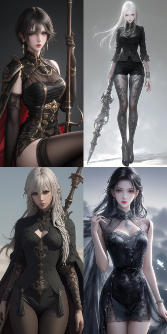 semi-realistic photo, in anime cgi style. an anime character similar to nel in fire emblem engage, the daughter of an evil dragon. wearing black gorgeous clothing with patterns and a cloak. a long moon spear is on the back. beautiful hip curve and long legs. standing in a war plain. the sky is dim. exquisite makeup. prominent beauty mark at the corner of the eye. charming red lips and mouth slightly open. normal hands and fingers. strong contrast of light and shadow. rich and intense colors. the camera is rotated 30 degrees to take the shot. digital art, high quality, ultra-high resolution 16k, masterpiece. no modern elements.