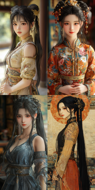 xianxia style theme. the main subject is biyao from zhu xian. she has silky black hair, long twin ponytails and is wearing exquisite ancient noblewoman's outfit. her figure is graceful. one hand is on her waist. her hands and fingers are healthy. her facial features are delicate. the background is an antique chinese courtyard with rich colors. 水墨画, unreal engine, 3d oc renderer. the picture is ultra-realistic with extremely exquisite details.