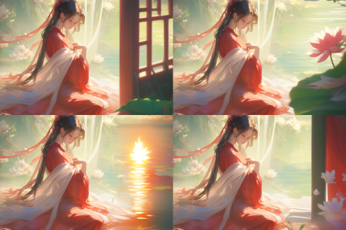 xianxia style theme. biyao from zhu xian. black long hair in twin ponytails, dressed in richly colored and extremely exquisite 儒裙，外披薄衫. her figure is graceful, gracefully kneeling and sitting with one hand on her leg. her hands and fingers are healthy, with delicate makeup. the background is an antique chinese courtyard with vibrant colors. anime, unreal engine, 3d oc renderer, ultra-realistic image with extremely exquisite details and realistic skin texture. top-side backlighting, creating high contrast between light and dark. high-quality shadows. ultra-high resolution,